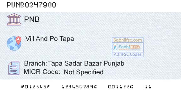 Punjab National Bank Tapa Sadar Bazar Punjab Branch 