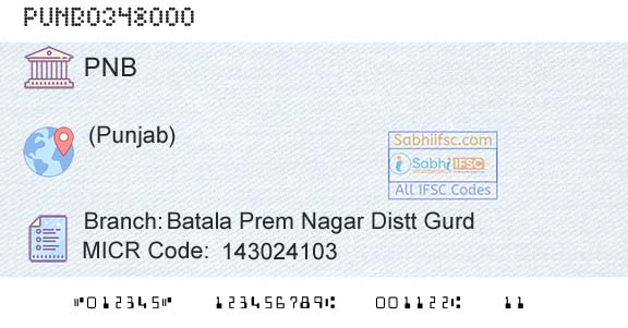 Punjab National Bank Batala Prem Nagar Distt GurdBranch 