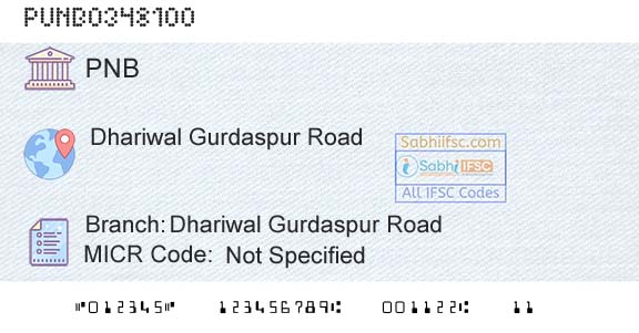 Punjab National Bank Dhariwal Gurdaspur RoadBranch 