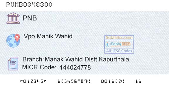 Punjab National Bank Manak Wahid Distt KapurthalaBranch 