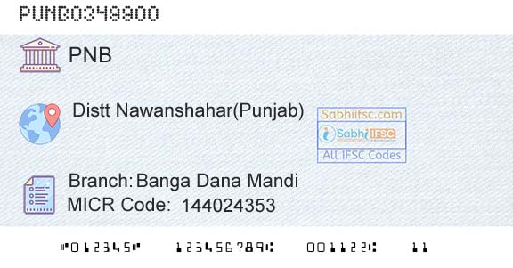 Punjab National Bank Banga Dana MandiBranch 