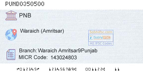 Punjab National Bank Waraich Amritsar9punjab Branch 