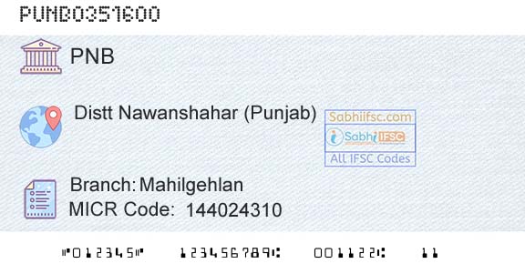 Punjab National Bank MahilgehlanBranch 