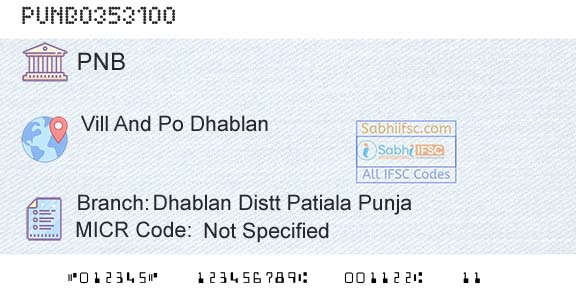 Punjab National Bank Dhablan Distt Patiala PunjaBranch 
