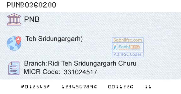 Punjab National Bank Ridi Teh Sridungargarh Churu Branch 