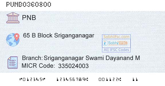 Punjab National Bank Sriganganagar Swami Dayanand MBranch 