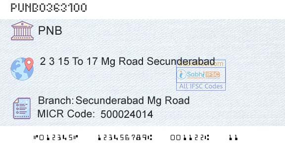 Punjab National Bank Secunderabad Mg Road Branch 