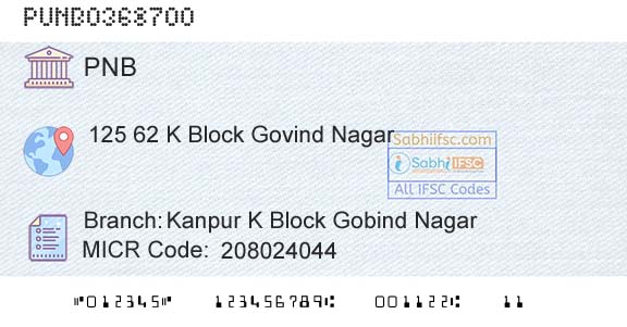 Punjab National Bank Kanpur K Block Gobind Nagar Branch 
