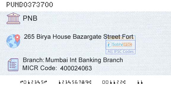 Punjab National Bank Mumbai Int Banking BranchBranch 