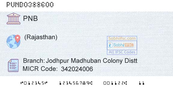 Punjab National Bank Jodhpur Madhuban Colony DisttBranch 