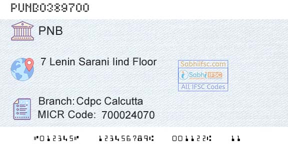 Punjab National Bank Cdpc CalcuttaBranch 