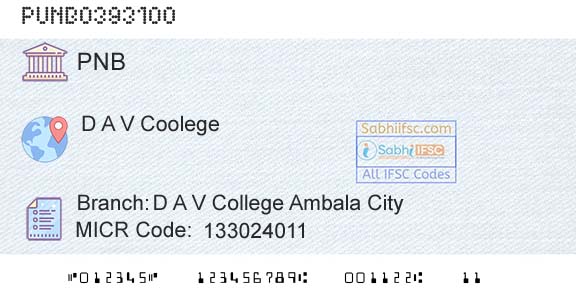 Punjab National Bank D A V College Ambala CityBranch 