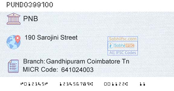 Punjab National Bank Gandhipuram Coimbatore TnBranch 