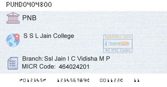 Punjab National Bank Ssl Jain I C Vidisha M PBranch 