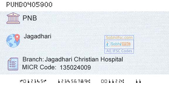 Punjab National Bank Jagadhari Christian HospitalBranch 