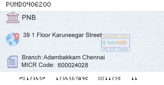 Punjab National Bank Adambakkam ChennaiBranch 