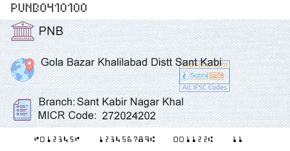 Punjab National Bank Sant Kabir Nagar KhalBranch 