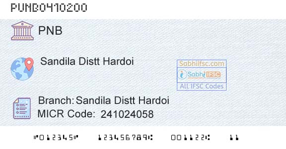 Punjab National Bank Sandila Distt HardoiBranch 