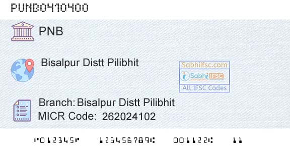 Punjab National Bank Bisalpur Distt PilibhitBranch 