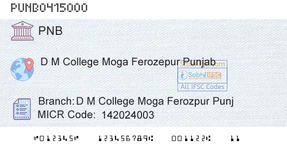 Punjab National Bank D M College Moga Ferozpur PunjBranch 