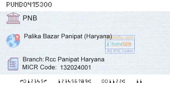 Punjab National Bank Rcc Panipat Haryana Branch 