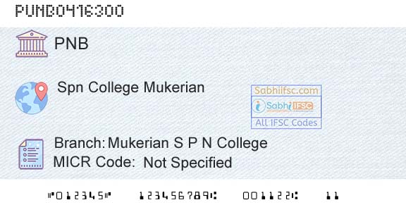 Punjab National Bank Mukerian S P N College Branch 
