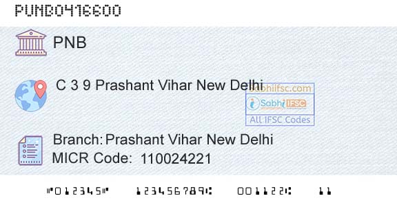 Punjab National Bank Prashant Vihar New DelhiBranch 