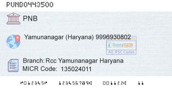 Punjab National Bank Rcc Yamunanagar Haryana Branch 