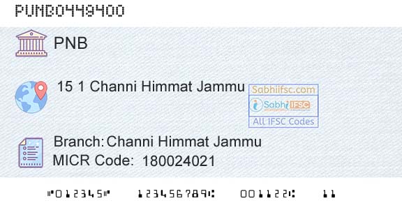Punjab National Bank Channi Himmat Jammu Branch 