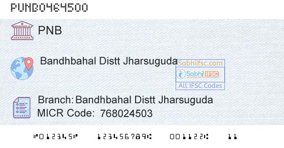 Punjab National Bank Bandhbahal Distt JharsugudaBranch 