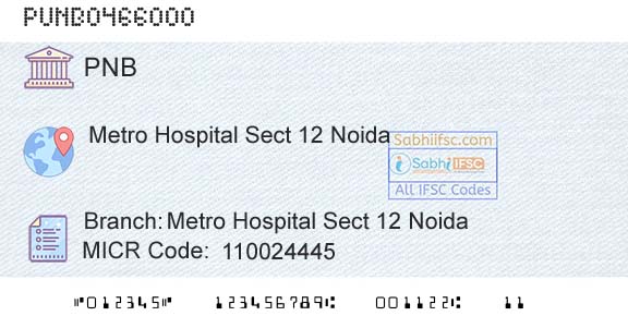 Punjab National Bank Metro Hospital Sect 12 NoidaBranch 