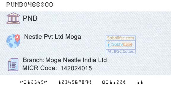 Punjab National Bank Moga Nestle India LtdBranch 