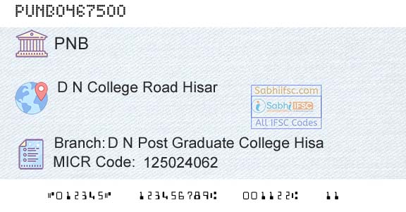 Punjab National Bank D N Post Graduate College HisaBranch 