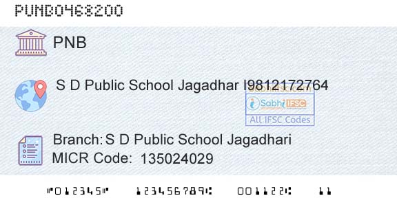 Punjab National Bank S D Public School JagadhariBranch 