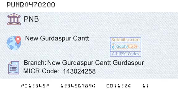Punjab National Bank New Gurdaspur Cantt Gurdaspur Branch 