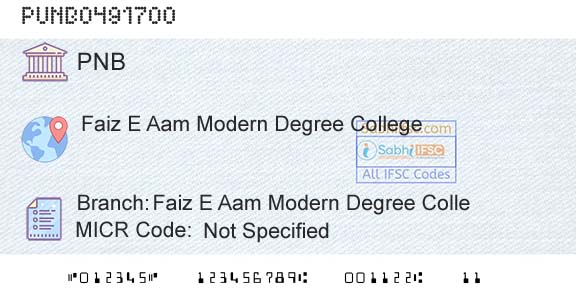 Punjab National Bank Faiz E Aam Modern Degree ColleBranch 