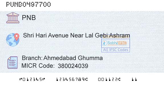 Punjab National Bank Ahmedabad GhummaBranch 