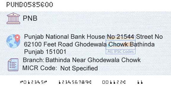 Punjab National Bank Bathinda Near Ghodewala ChowkBranch 