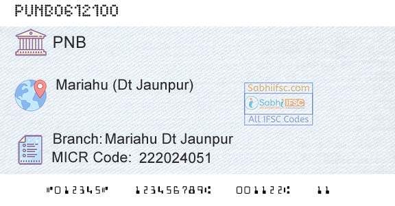 Punjab National Bank Mariahu Dt Jaunpur Branch 