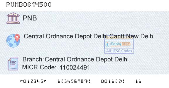 Punjab National Bank Central Ordnance Depot DelhiBranch 