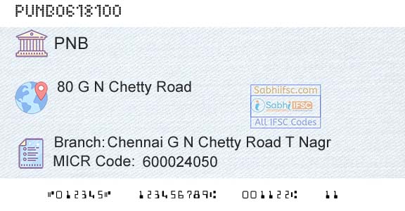 Punjab National Bank Chennai G N Chetty Road T NagrBranch 
