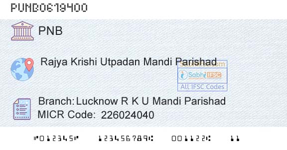 Punjab National Bank Lucknow R K U Mandi ParishadBranch 