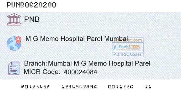 Punjab National Bank Mumbai M G Memo Hospital ParelBranch 