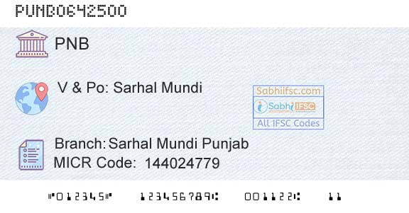Punjab National Bank Sarhal Mundi Punjab Branch 