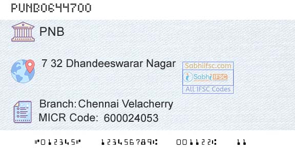 Punjab National Bank Chennai VelacherryBranch 