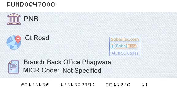 Punjab National Bank Back Office PhagwaraBranch 
