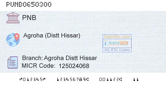 Punjab National Bank Agroha Distt Hissar Branch 