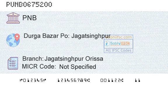 Punjab National Bank Jagatsinghpur Orissa Branch 