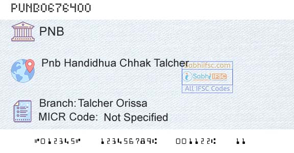 Punjab National Bank Talcher Orissa Branch 