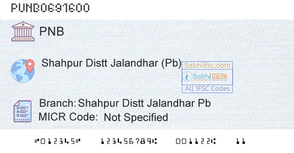 Punjab National Bank Shahpur Distt Jalandhar Pb Branch 